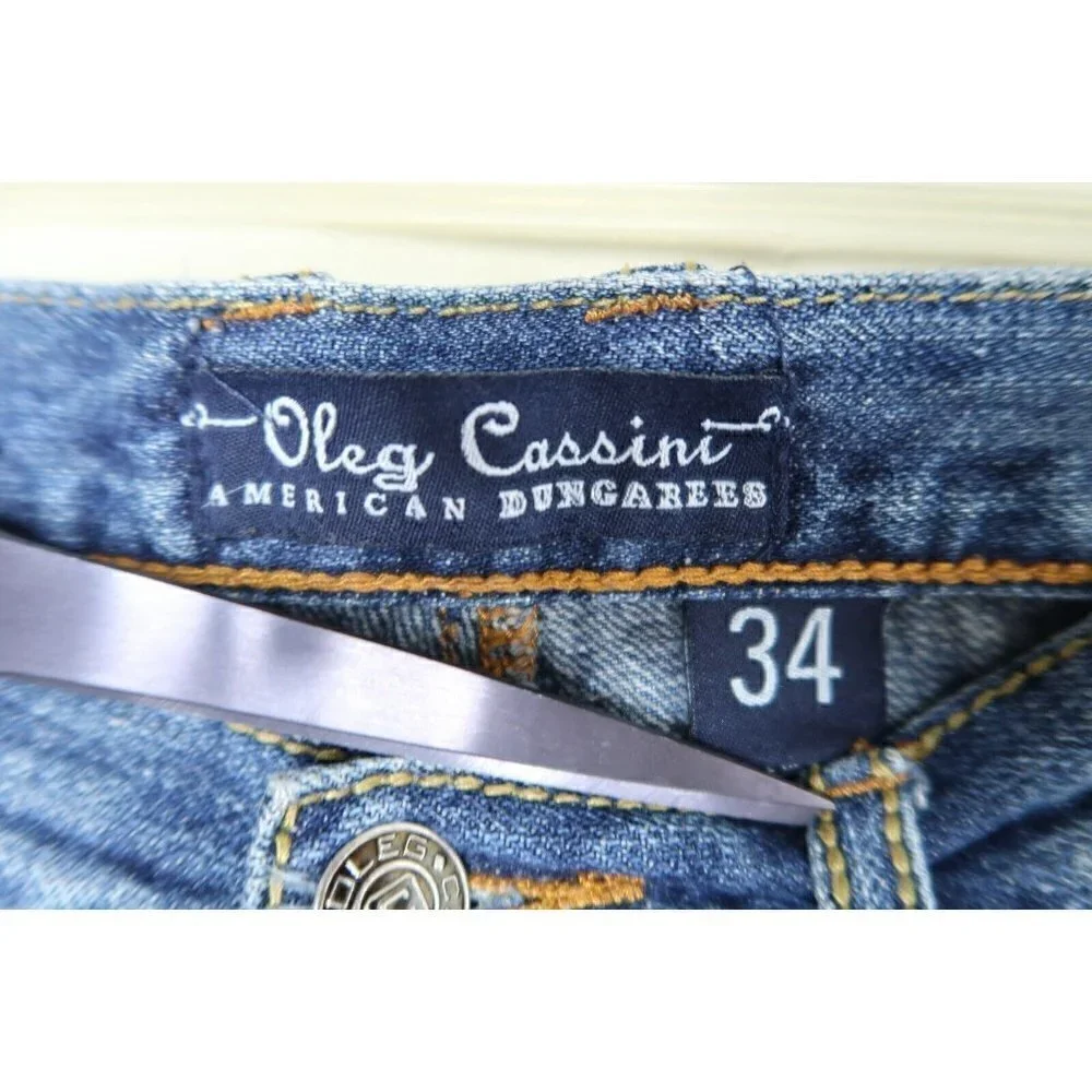 Oleg Cassini American Dungarees Straight Blue Jeans Dark Wash Mens Size 34x29.5